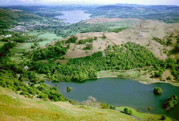 Rydal Water and Lake Windermere from Nab Scar
