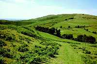 The path descends to Bodfari to the left of Moel y Parc
