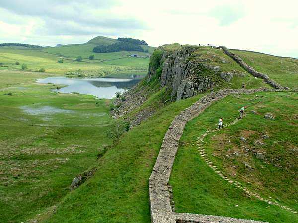 Hadrian's Wall on Highshield Crags, overlooking Crag Lough