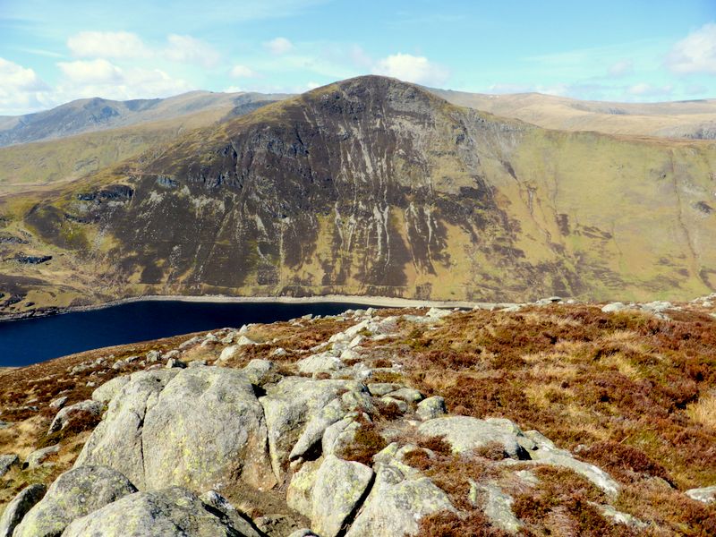 Llyn Cowlyd Reservoir and Pen Llithrig y Wrach from Llethr Gwyn
