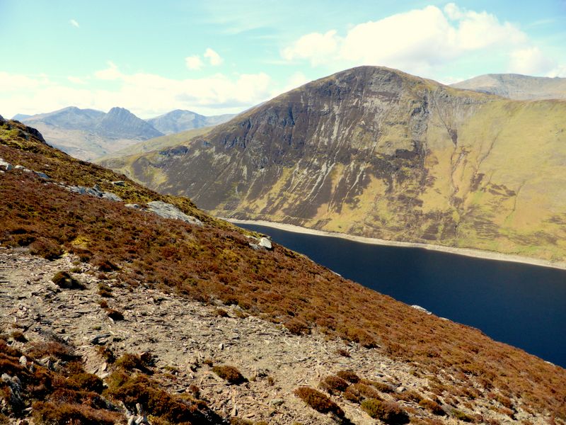 Llyn Cowlyd Reservoir and Pen Llithrig y Wrach from Creigiau Gleision